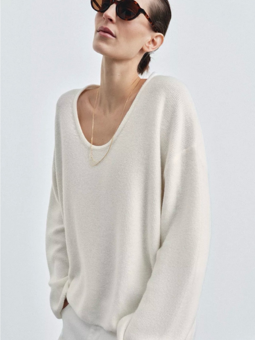 Zara Women’s Cream Scoop-Neck Sweater